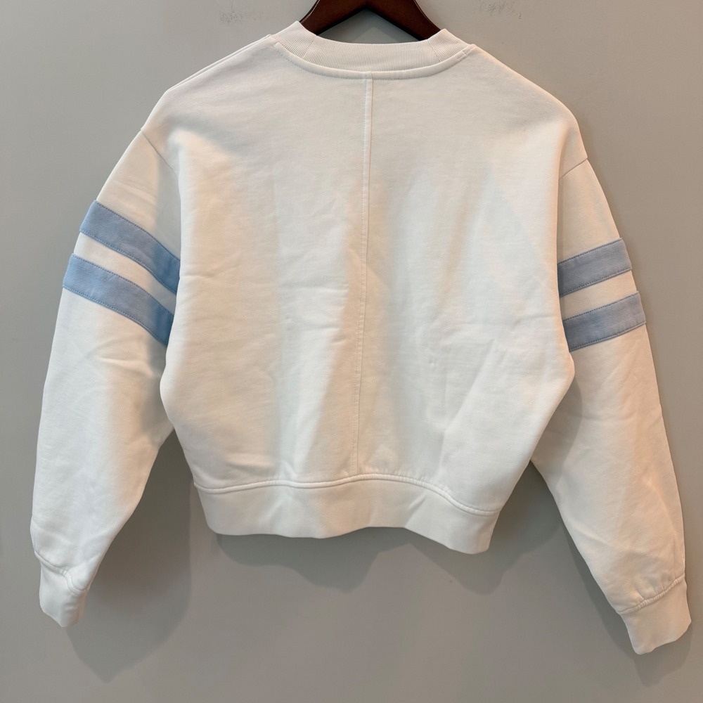 Madewell Sweatshirt Crewneck Varsity Stripe Oversized White Blue NY284 XXS NWT - Picture 6 of 14